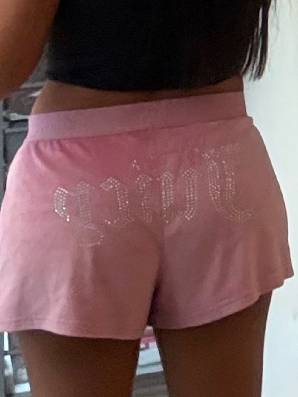 Juicy Couture Pink Rhinestone Logo Lounge Shorts - Picture 4 of 4